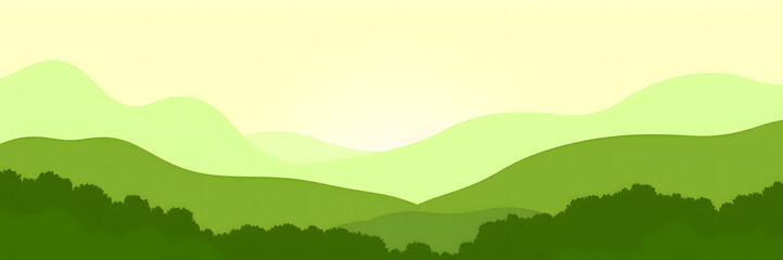 Obraz premium Serene panoramic eco landscape with green silhouettes, sustainable nature