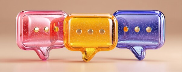 Colorful 3D-rendered speech bubbles with a modern and artistic design