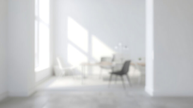 Minimal modern office background with clean white walls and soft natural lighting. A high-resolution, blurred depth of field composition creates a professional, versatile backdrop ideal for business 