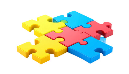 Colorful jigsaw puzzle pieces connect. Transparent background useful for posters, branding, or backgrounds.