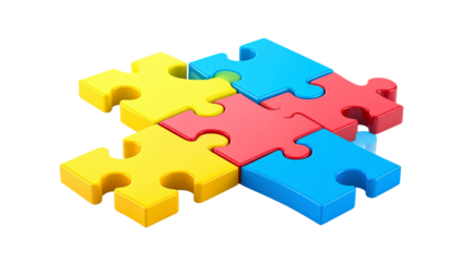 Colorful jigsaw puzzle pieces connect. Transparent background useful for posters, branding, or backgrounds.