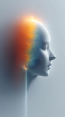 Obraz premium Surreal abstract human head a glowing rainbow aura symbolizing happiness emotional well being and positive psychology clean minimalist background no text