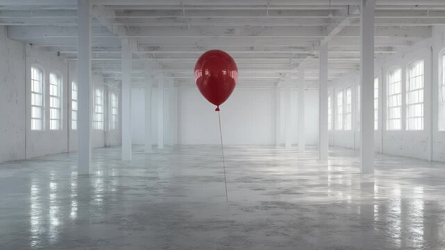 Empty industrial space with a red balloon