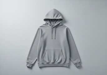 Naklejka na ściany i meble Front view of a grey hooded sweatshirt with a front pocket, isolated on a light grey background of mockup