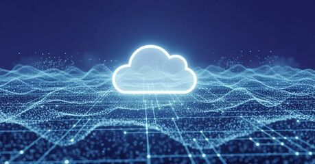 Cloud computing concept with glowing cloud over digital wave network background design element art