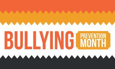 National Bullying Prevention Month in October. Stop bullying. Annual nationwide campaign to keep all youth safe from bullying. Orange color. Poster, card, banner, background. Vector illustration