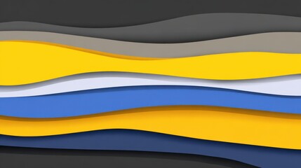 Abstract Wavy Layers of Yellow Blue Gray and White Colors background wave