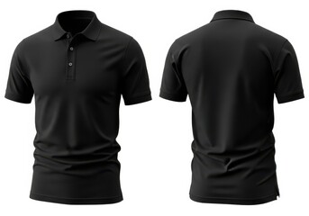 Naklejka na ściany i meble Front and back view of a plain black shortsleeved polo shirt, isolated on white background of mockup