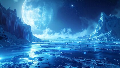 氷の床と幻想的な青い光、美しいアクセント、かっこいい雰囲気の背景画像 Generated by A 