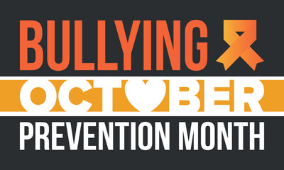 Obraz premium National Bullying Prevention Month in October. Stop bullying. Annual nationwide campaign to keep all youth safe from bullying. Orange color. Poster, card, banner, background. Vector illustration