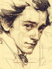 Emotional Hand-Drawn Portrait Sketch of a Young Adult with Tear Stains and Stormy Mood