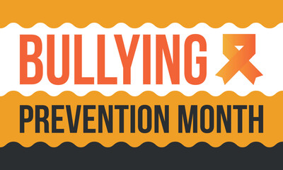 National Bullying Prevention Month in October. Stop bullying. Annual nationwide campaign to keep all youth safe from bullying. Orange color. Poster, card, banner, background. Vector illustration