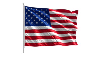American flag, waving in the wind, against black background