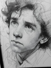 Emotional Hand-Drawn Portrait Sketch of a Young Adult with Tear Stains and Stormy Mood