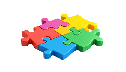 Colorful plastic puzzle pieces connect on a clean surface, ideal for a teamwork branding, or presentation backdrop.