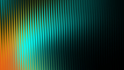 Abstract futuristic refracted glass gradient with orange teal color. Dynamic ribbed texture for tech background, header, cover, poster, backdrop.