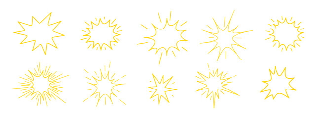 Burst set. Comic splash, explosion, burst, bang, blast, shine, star collection. © drawing lines