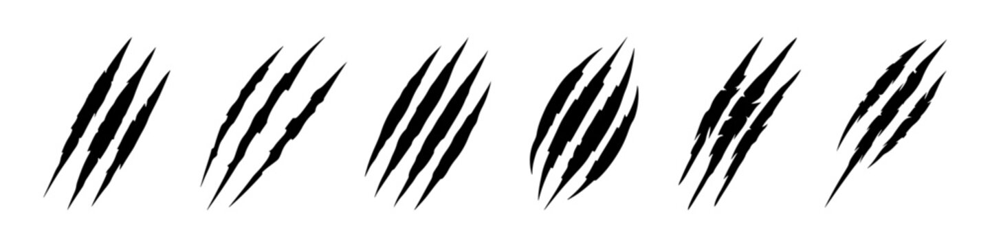 Animal claw scratches mark set. Cat tiger scratches paw shape collection.