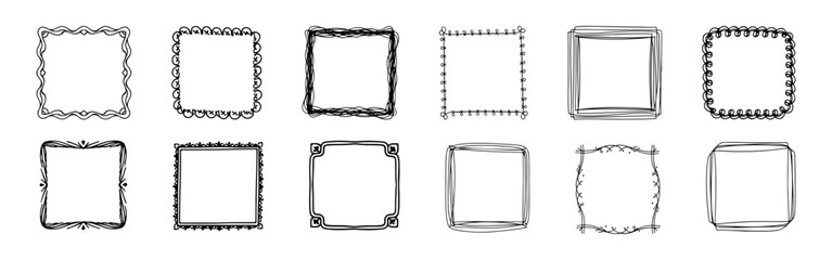 Hand drawn border set. Frame design element collection.