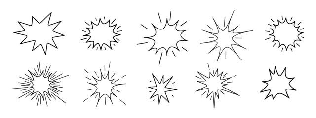 Burst set. Comic splash, explosion, burst, bang, blast, shine, star collection. © drawing lines