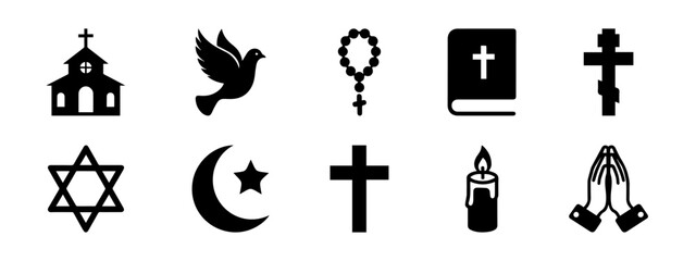 Christianity icon set. Religious symbols of faith collection.