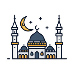 Masjid nabawi at night illuminated mosque islamic architecture crescent moon stars