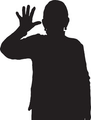 vector,silhouette of a senior woman with open hand and number five