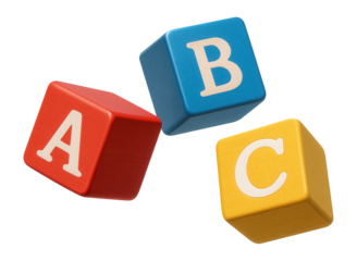 Wooden alphabet blocks forming letters A, B, C for preschool education.