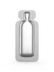 Blank 3d illustration render of a single-dose plastic ampoule in sealed blister packaging. Sterile medical container designed for pharmaceutical, cosmetic, and healthcare use. Clean isolated mockup.