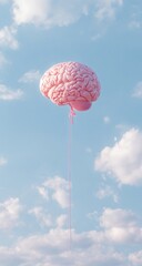Brain Balloon Ascending in a Blue Sky