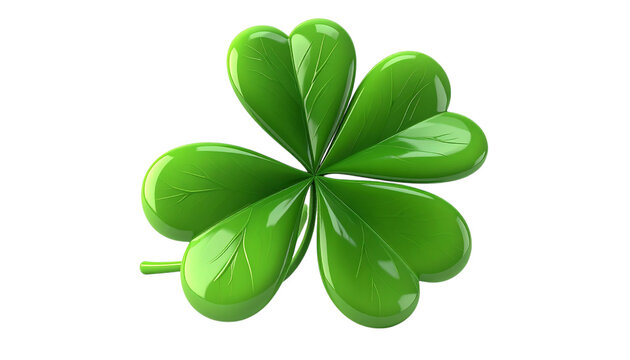 Green shiny clover design on transparent background. Perfect for St. Patrick's day product photography, branding, or posters. PNG file.