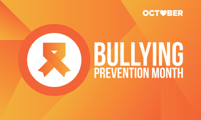 National Bullying Prevention Month in October. Stop bullying. Annual nationwide campaign to keep all youth safe from bullying. Orange color. Poster, card, banner, background. Vector illustration