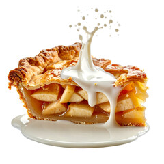 Apple Pie Slice with Milk Splash, Transparent Background