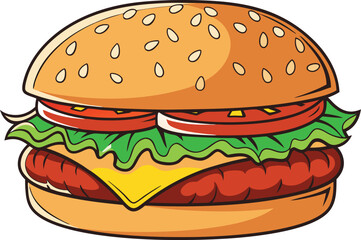 Delicious Burger Food Illustration. Tasty Burger Meal Clipart Artwork. Juicy Burger Fast Food Illustration. Classic Burger Sandwich Artwork Design. Big Burger Creative Food Illustration. Fresh Burger