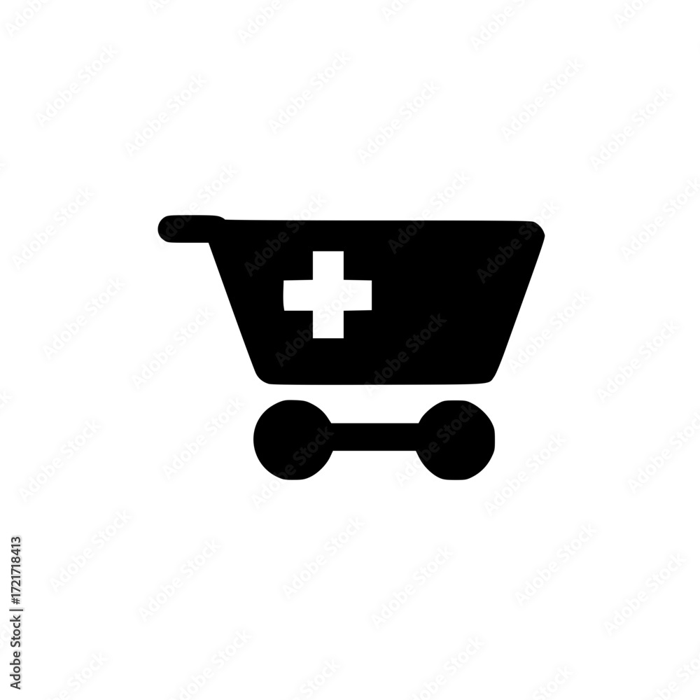 Poster vector illustration of shopping cart containing plus symbol for ecommerce and product selection them