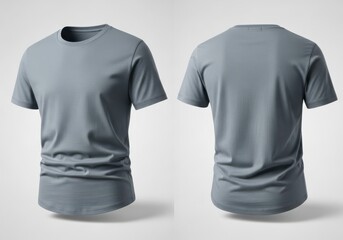 Naklejka na ściany i meble Grey shortsleeved tshirt, front and back view, isolated on white background of mockup