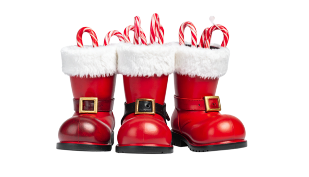 Santa Boots Bundle with Three Festive Variations, isolated on transparent background