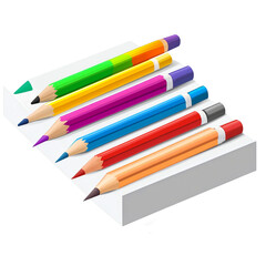 Naklejka premium Colorful pencils arranged on white stand isolated on transparent background.