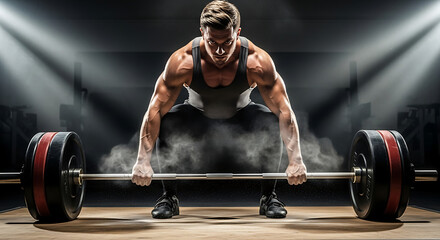 Powerful Weightlifter Lifting Heavy Barbell with Determination and Strength in a Gym Setting
