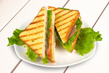 Tasty fresh club sandwich on plate