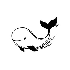Beluga Whale. Beluga Whale simple black and white line art vector logo
