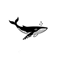 Gray Whale. Gray Whale simple black and white line art vector logo