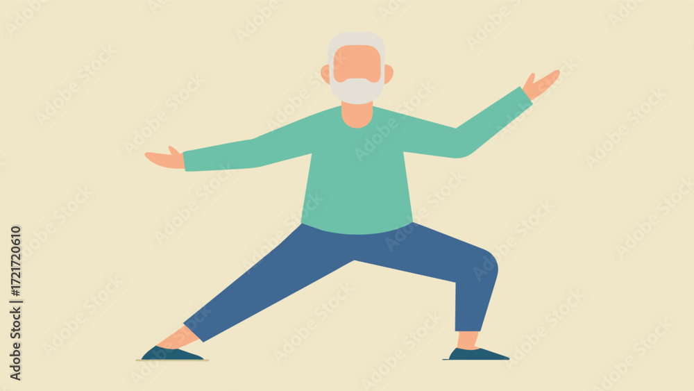 Poster a senior citizen practicing tai chi a form of movement therapy that incorporates both visual and aud