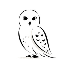 Snowy Owl. Snowy Owl simple black and white line art vector logo