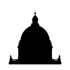Building Silhouette with Dome and Statues on White Background