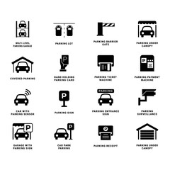Complete Solid Parking Icons Collection Vector