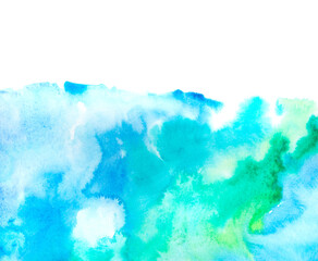 Real Hand Drawn Watercolor Blue Wet Spots Background