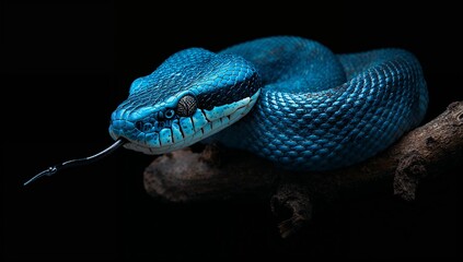 Striking Close-up of a Vibrant Blue Snake
