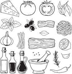 Hand Drawn Italian Food Ingredients And Seasonings cooking cuisine
