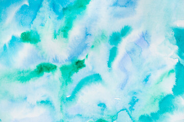 Real Hand Drawn Watercolor Blue and Green Wet Spots Background